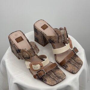 Louise et Cie Snakeskin and Cream Heeled Sandals, Size 10